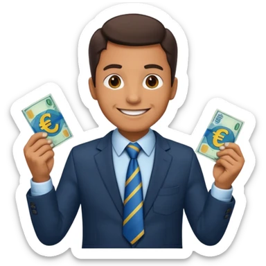 AN UNCLE with a tie in business clothes and with euro money
 sticker