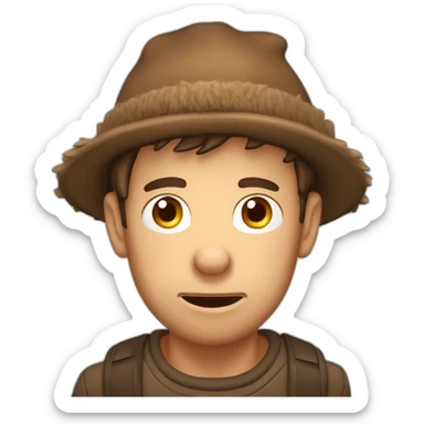 fullface wild brown boar tired of life with stubble with a winter hat sticker