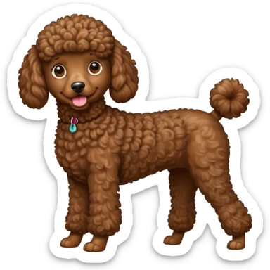 Create a full-body Apple-style emoji of a brown poodle sticker