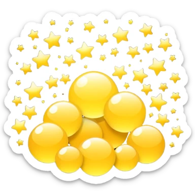 Generate a high-quality 3D cartoon-style emoji of yellow sparkles, shimmering and glittering particles, scattered randomly, smooth gradient colors, no human faces, no objects, no star shapes, simple white background, high-resolution.
 sticker
