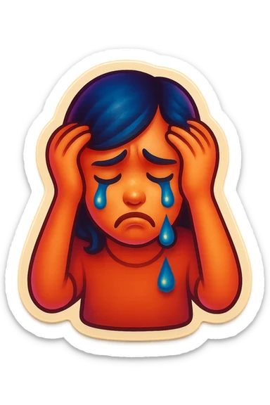 sad Tears rolling down face 
Mouth Pout
hands on head 
head down
 sticker