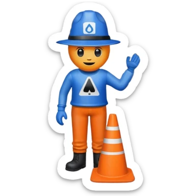 Blurry blue ranch on a traffic cone with black pants and arms with a sign that say “OAKSOMA” sticker