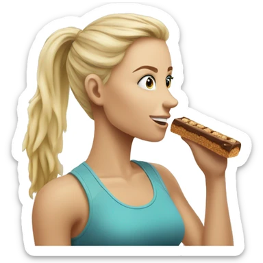 Side view realistic sporty blond girl eating protein bar  sticker