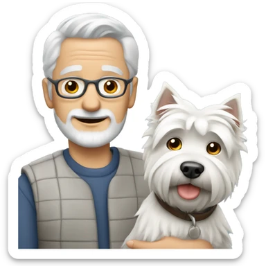 grey haired man with west highland terrier sticker