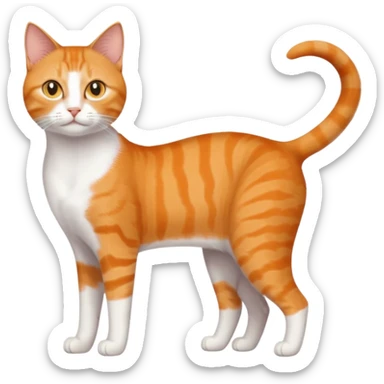 full body realistic orange domestic shorthair slim cat with yellow/orange eyes paw being white and the other being half sticker
