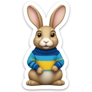 Rabbit is sitting and wearing blue and yellow stripe sweater sticker