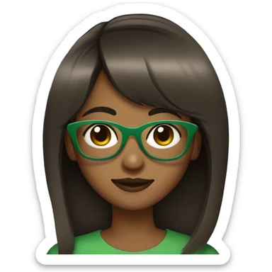 brown skin girl with straight bangs and green glasses sticker