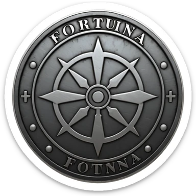 Minimal emoji, gothic metal coin made of black steel, engraved word FORTUNA at the center, ancient industrial aesthetic, worn metal texture, no glow, no neon, flat emoji design, centered, transparent background sticker