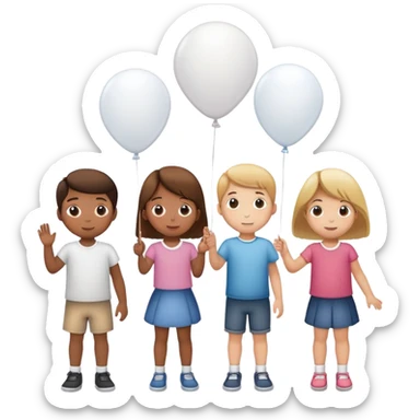 5 white kids boys and girls  letting 1 ballon go sticker