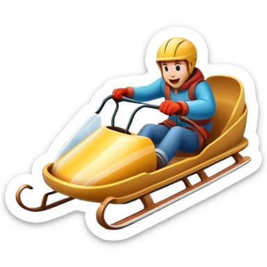 An icon featuring a sleek sled speeding down a snowy hill, with a snowy landscape and pine trees in the background. The motion lines and slight snow spray emphasize the thrill of the ride. Transparent background highlights the excitement and fun of sledding. sticker