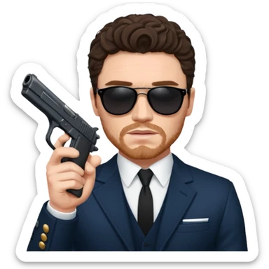 Richard Madden as his character in the Bodyguard TV series, with sunglasses on and a gun in his hand. sticker