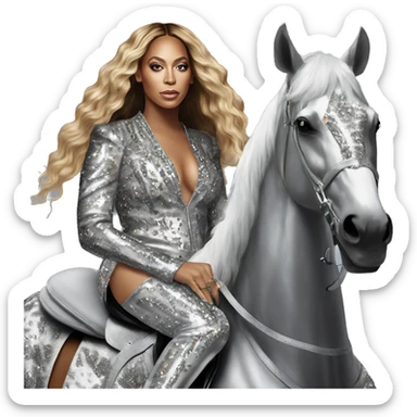 beyonce wearing silver crystal leopard riding silver sparkly horse renaissance album cover sticker