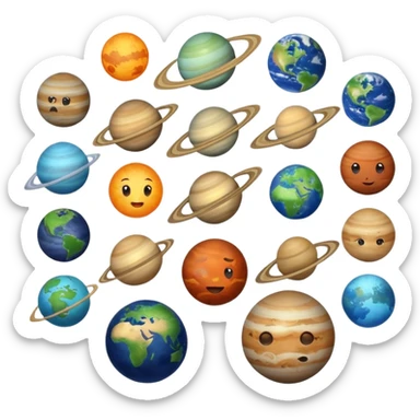 12 planets emojis I need a labeled and a ine for each planet :mercury, Venus , earth , mars, Jupiter Saturn, Neptune, Pluto, Uranus  sticker