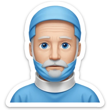 Older man with a full beard, a medical neck brace, and blue eyes. sticker