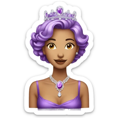 Gorgeous Lady with purple-shiny-crystal-hair and tiara and necklace sticker