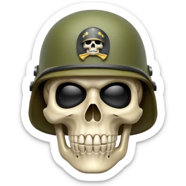 A bold emoji-style skull sushing wearing a realistic army helmet, . Clean vector style, high contrast, centered composition, modern emoji aesthetic, detailed helmet texture, confident and intense expression, 3D glossy finish, high resolution , no body , sticker