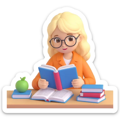 cute blonde girl reading books studying teen no scenery  sticker