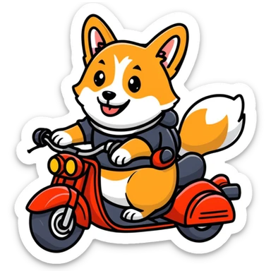 smiling corgi riding a motorcycle sticker