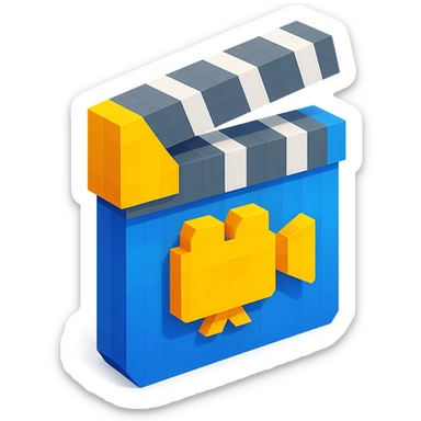 voxel style movie clapperboard with a camera icon, isometric view sticker