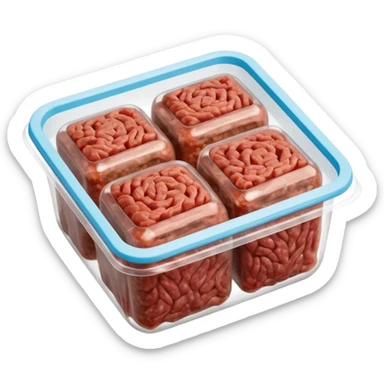 A 3D cartoon pack of minced meat wrapped in transparent plastic, supermarket-style packaging, top angle, Memoji-style. sticker