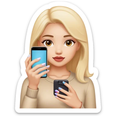 Girl takes a photo her manicure on phone sticker