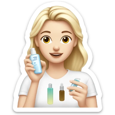 White girl doing her skincare with skincare products  sticker