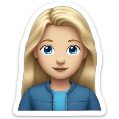 Girl 10 years old. Long blond hair. Blue jacket, big blue eyes. sticker