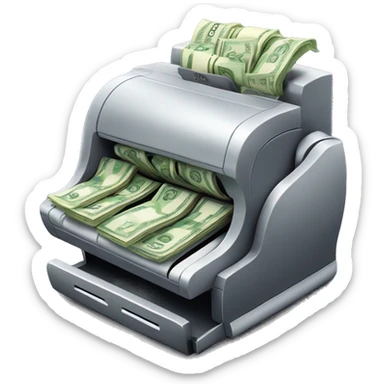 An emoji of a cash register overflowing with money, symbolizing growing profits. sticker