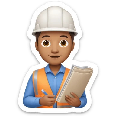 Apple Memoji-style 3D emoji of an architect holding blueprints, clean gradients, rounded shapes, no background. sticker