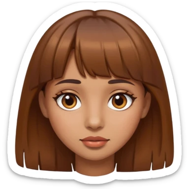 girl with brown hair bangs and brown eyes tan skin mole above lip sticker