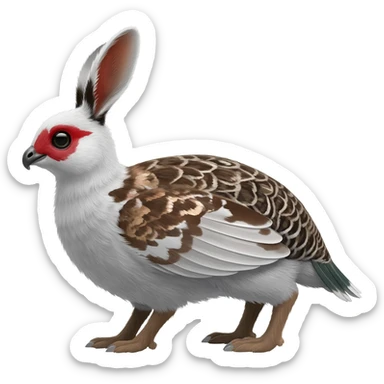 Asian Painted Fluffy Realistic Rock Ptarmigan-Snowshoe-Hare-Koi-Fish-Animal-hybrid, full body, with red marking over eye sticker
