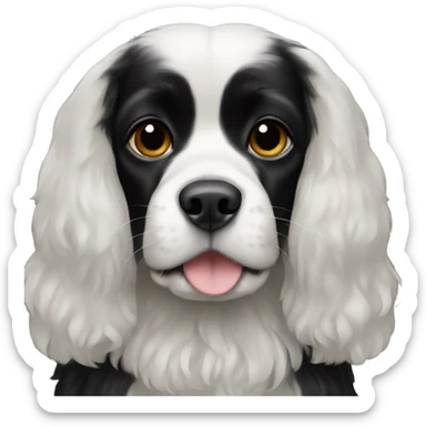 completely black small king spaniel with black fur on his whole face and white fur on chest sticker