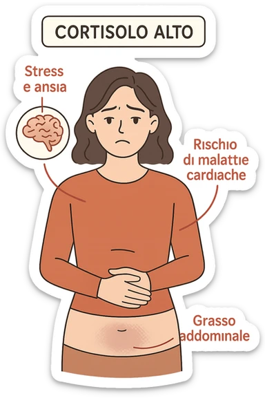 donna con Cortisolo alto con freccie che indicano. In italiano sticker