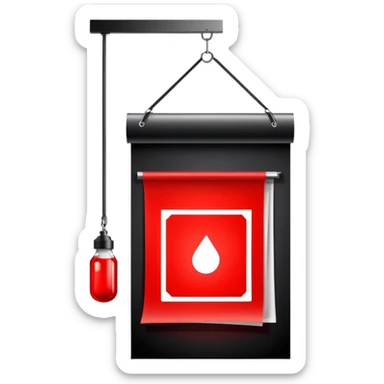 Darkroom with red safelight and hanging film negatives drying sticker