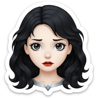 Crea una ragazza con stile black metal, capelli neri mossi dalle spalle e occhi bianchi sticker