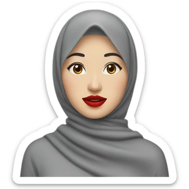 asian women wearing grey hijab with red lipstick sticker