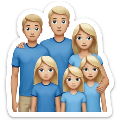 Familie: alle blauäugig, lang und schlank, Vater, Mutter( blond), zwei Mädchen( , 18-jährige hat braune Haare, 13 jährige hat blondes Haar), 2 Jungs( 9 und 6, der 9 Jährige hat dunkelblondes/braunes Haar, große blaue Augen, der 6 jährige ist hellblond und ziemlich frech).  sticker