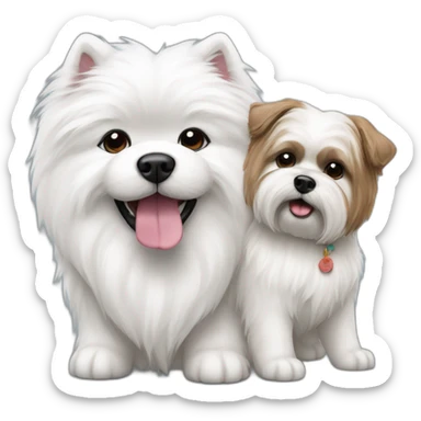 Samoyed dog and shih tzu dog playing sticker