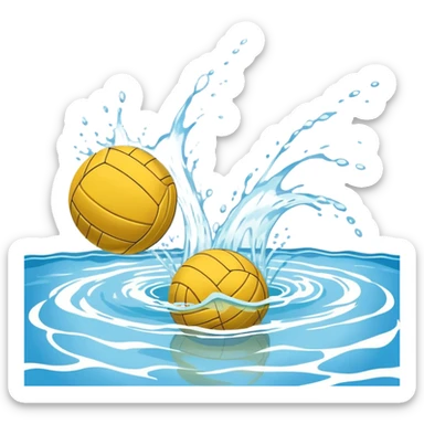 An icon featuring a yellow water polo ball floating on the water with goals in the background, inside a swimming pool. The design includes splashes and ripples, symbolizing the fast-paced action and strategy of water polo. Transparent background highlights. sticker