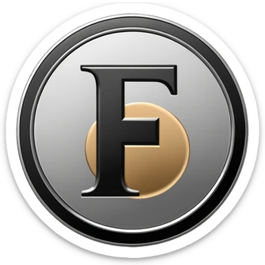 Emoji icon of a metal coin with engraved letter F, minimalist style, isolated, only black color sticker