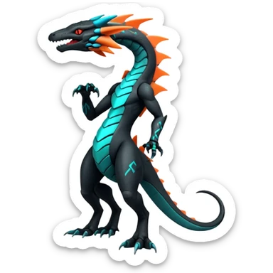 futuristic lush warm-colored neon-colored Fakémon-Trico-Kyurem-Salandit-creature (full body) sticker