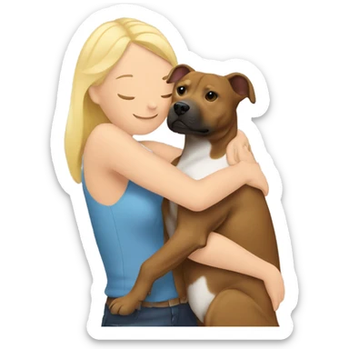 Staffy dog hugging blonde woman  sticker