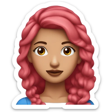 Una joven adulta con una figura delgada y con curvas, piel clara, ojos azules, mejillas rosadas, labios rosados, y cabello rubio. Su atuendo consiste en un vestido rosa con el rojo ocasional. sticker