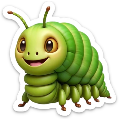 Cinematic Realistic Comical Caterpillar Portrait Emoji, Head tilted dramatically with an exaggeratedly amused expression, featuring a strikingly detailed segmented body in vibrant green with bold natural banding and wide, expressive eyes full of playful disbelief, rendered with lifelike texture and vivid natural colors, high shine, dramatic yet playful, styled with an air of cheeky garden mischief, soft glowing outline, capturing the essence of a spirited and over‐the‐top caterpillar that looks ready to wiggle its way into viral fame! sticker