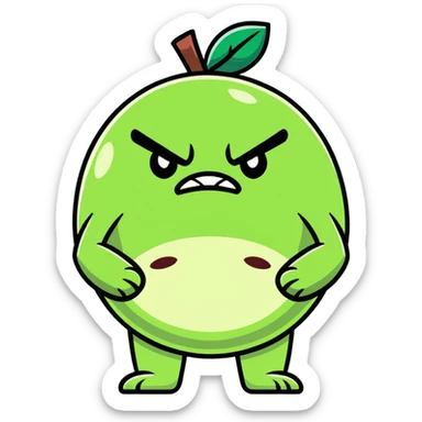 Furious guava character with angry eyes, scowling face, and arms crossed sticker