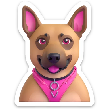 Add a pink harness, pink muzzle, and pink collar to the Belgian Malinois dog, keeping the 3D emoji iOS 18 style sticker
