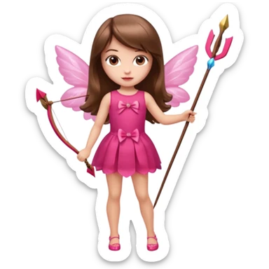 Hada de piel clara cupido pequeña  de cabello largo lacio castaño con flequillo y ojos cafés  vestida con algo sensual semitransparente corto color blanco o rojo con 1 arco y una sola flecha que combinen y labios rositas tipo Barbie pero en hada cupido de cuerpo completo de pies a cabeza   sticker
