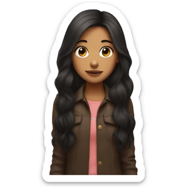 brune girl with big cheeks and long hair and small black mini pincher  sticker
