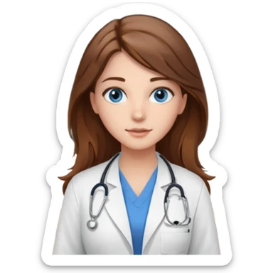 inside a classroom at university that says nursing school on the board with a pretty female nursing student with long brown hair, blue eyes sticker