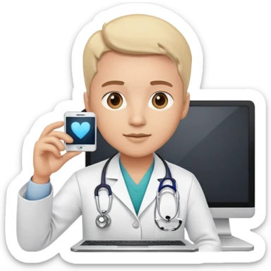 doctor on a video call consultation with stethoscope and computer screen sticker